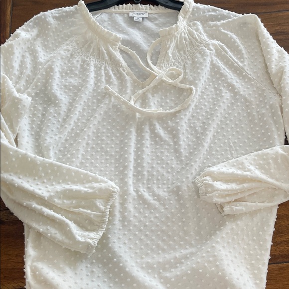 J. Crew Clip-dot smocked-neck top blouse cream ivory long sleeve size M - Picture 8 of 11